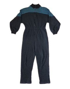 Vtg 80s Neiman Marcus David Brown Black Teal Zip Front Jumpsuit Size S USA